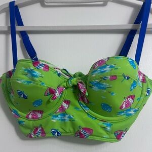 GILLY HICKS Swim Push ‘Em Up Bikini Top - Green Beach Umbrella Print - Size M